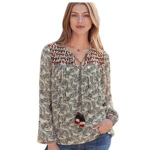 Sundance Smocked Adeliah Paisley Print Boho Top‎